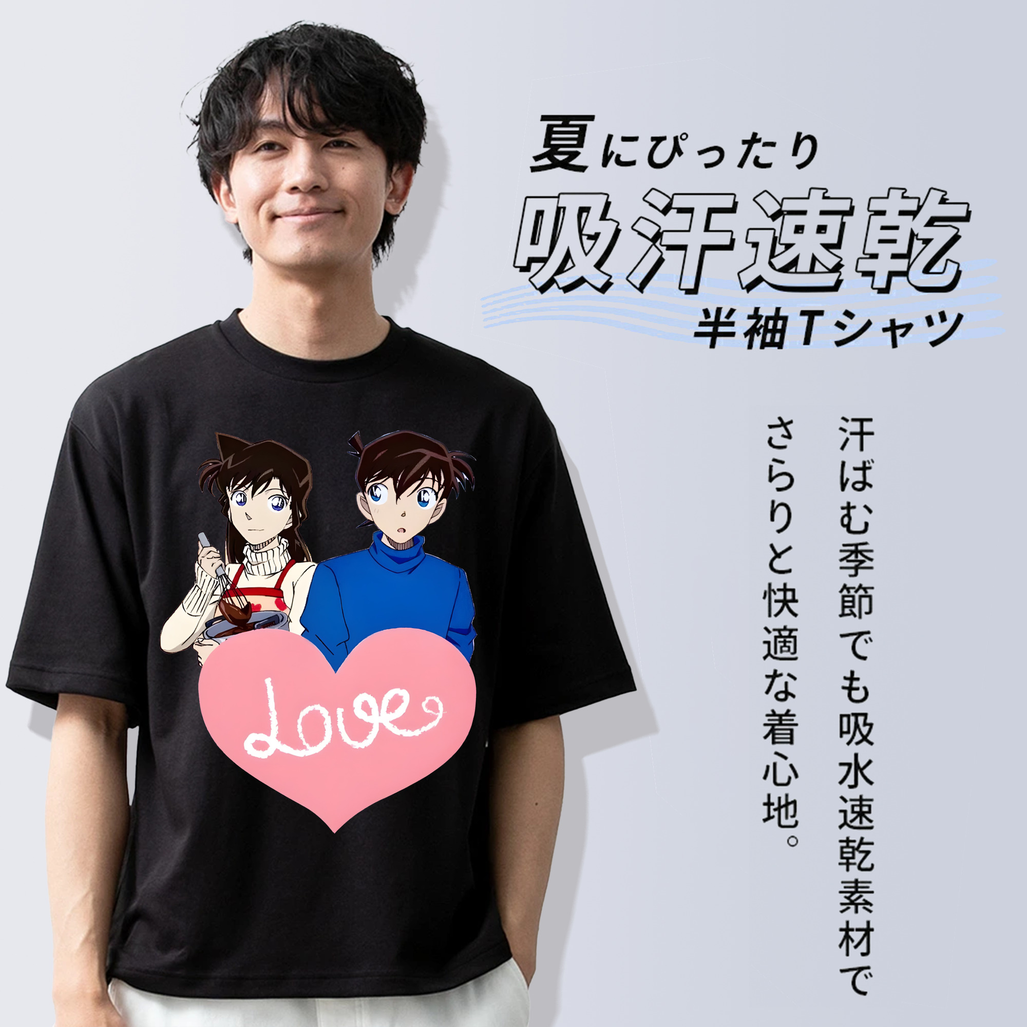 名探偵コナン 毛利 蘭 もうり らん、モーリ ラン Detective Conan Rachel Moore 綿100％ メンズ半袖Tシャツ｜肌触りやわらか＆通気性