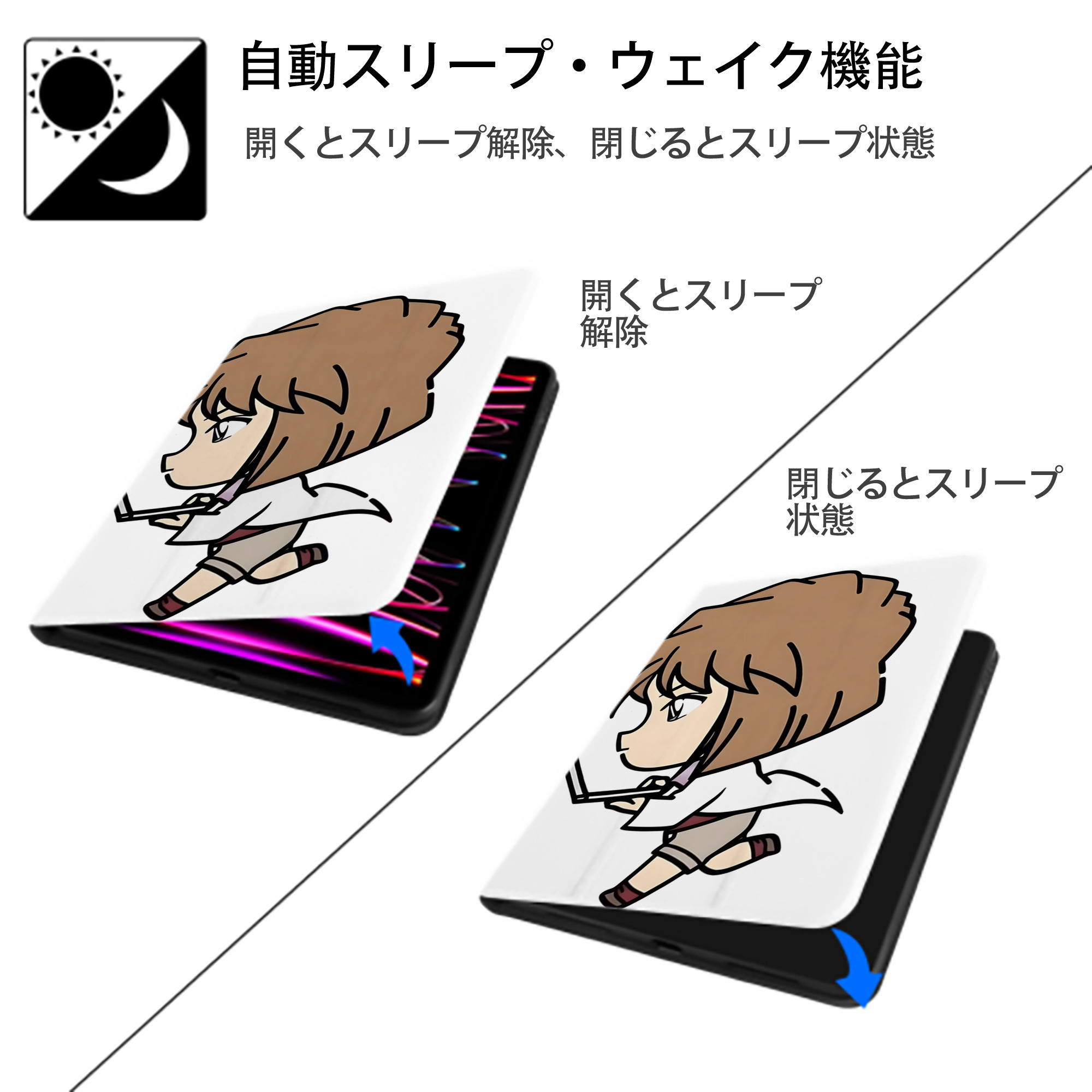 名探偵コナン 灰原 哀 はいばら あい Detective Conan Anita Hailey、Vi Graythorn Haibara Ai IPad ケース ペン収納付き 三つ折りスタンド PUレザー×シリコン 対応機種9.5/10.5/10.9インチ