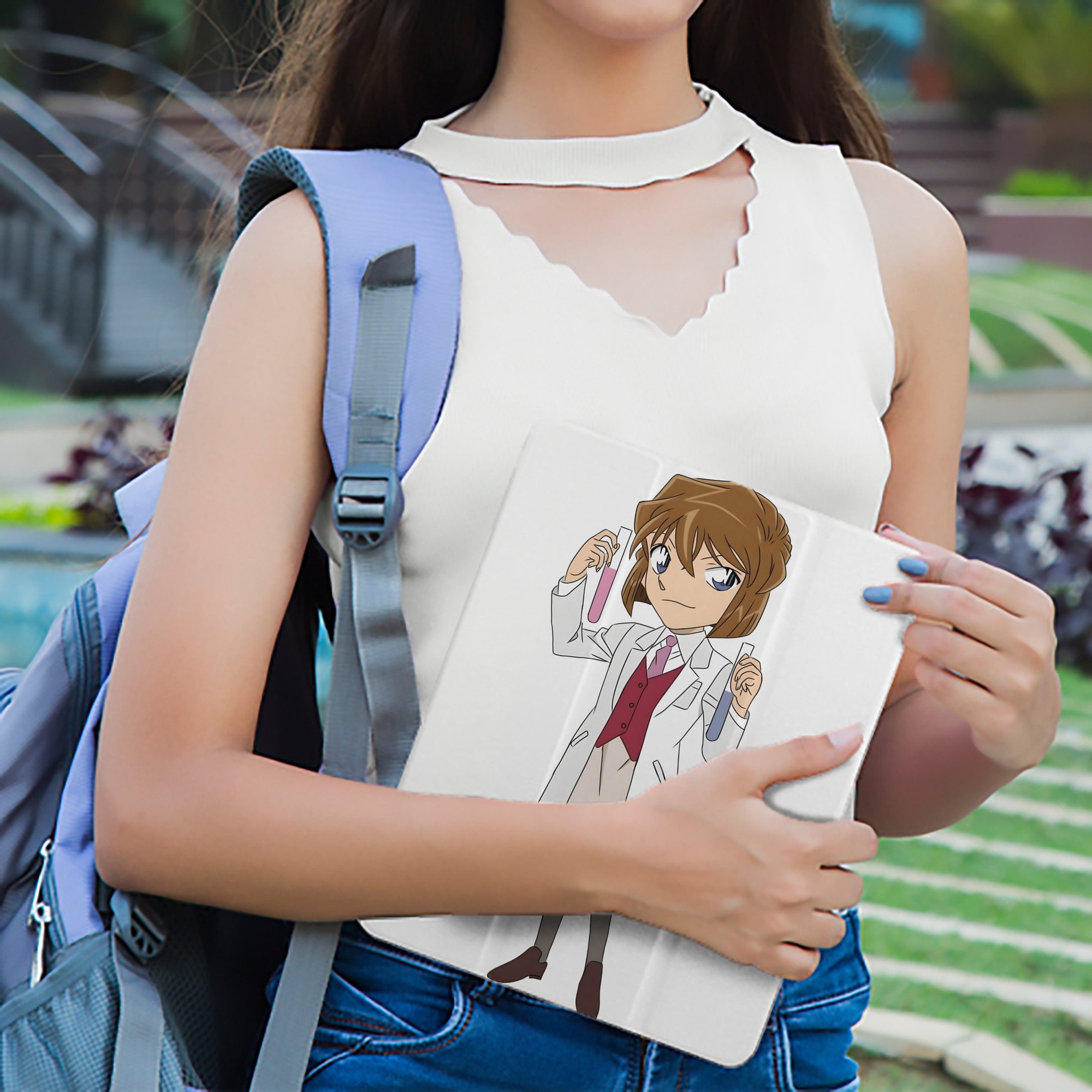 名探偵コナン 灰原 哀 はいばら あい Detective Conan Anita Hailey、Vi Graythorn Haibara Ai IPad ケース ペン収納付き 三つ折りスタンド PUレザー×シリコン 対応機種9.5/10.5/10.9インチ