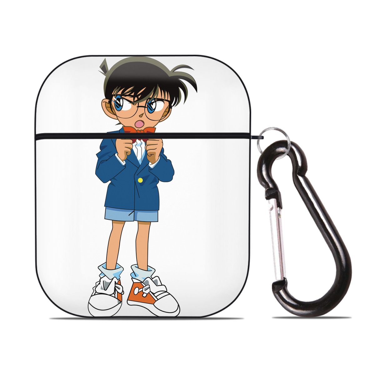 （画像用） 名探偵コナン 江戸川 コナン Detective Conan Conan Edogawa AirPods 第2世代保護ケース ハードシェル ブラック 耐衝撃・防指紋・カラビナ付き