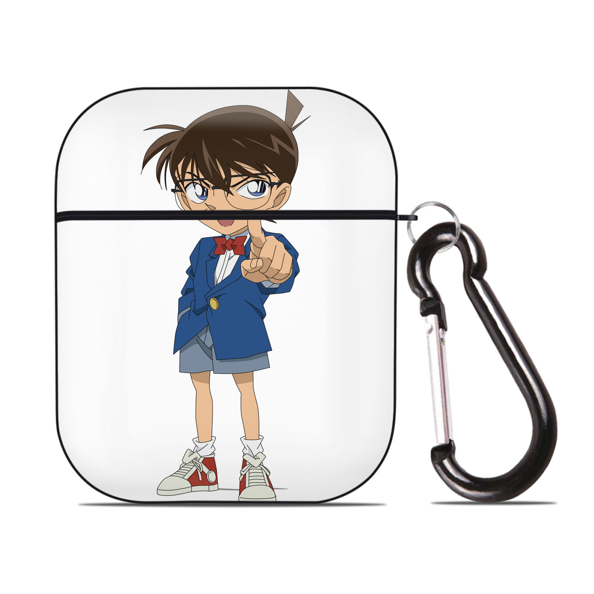 （画像用） 名探偵コナン 江戸川 コナン Detective Conan Conan Edogawa AirPods 第2世代保護ケース ハードシェル ブラック 耐衝撃・防指紋・カラビナ付き