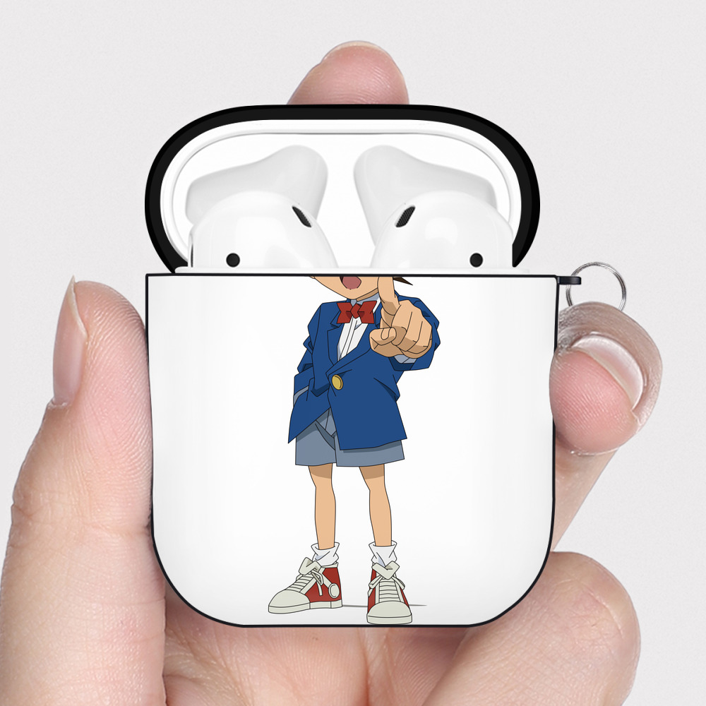 （画像用） 名探偵コナン 江戸川 コナン Detective Conan Conan Edogawa AirPods 第2世代保護ケース ハードシェル ブラック 耐衝撃・防指紋・カラビナ付き