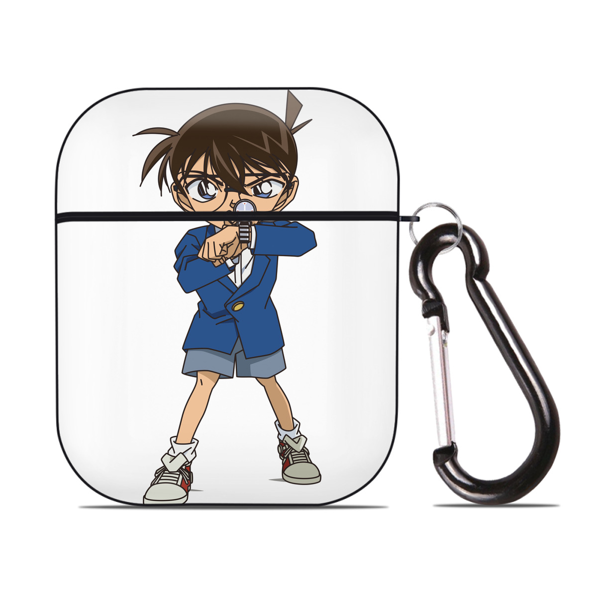 （画像用） 名探偵コナン 江戸川 コナン Detective Conan Conan Edogawa AirPods 第2世代保護ケース ハードシェル ブラック 耐衝撃・防指紋・カラビナ付き