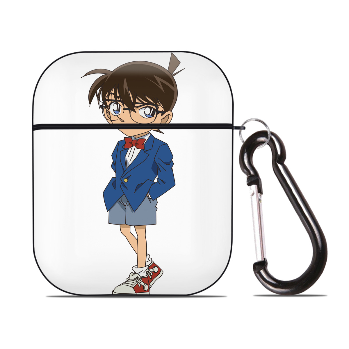 （画像用） 名探偵コナン 江戸川 コナン Detective Conan Conan Edogawa AirPods 第2世代保護ケース ハードシェル ブラック 耐衝撃・防指紋・カラビナ付き