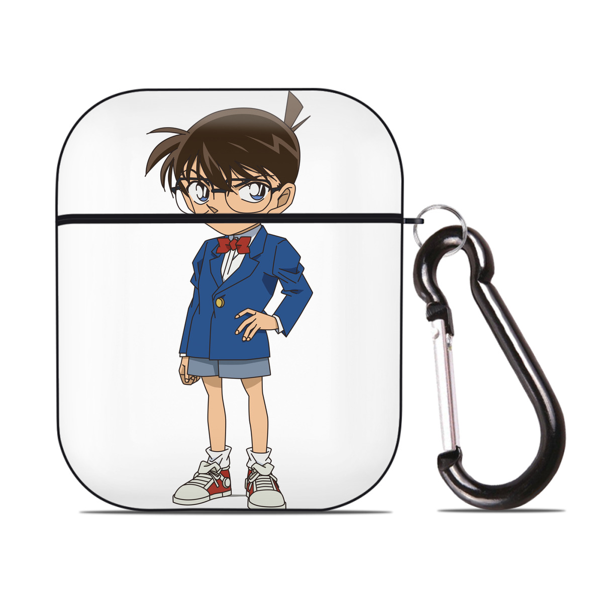 （画像用） 名探偵コナン 江戸川 コナン Detective Conan Conan Edogawa AirPods 第2世代保護ケース ハードシェル ブラック 耐衝撃・防指紋・カラビナ付き