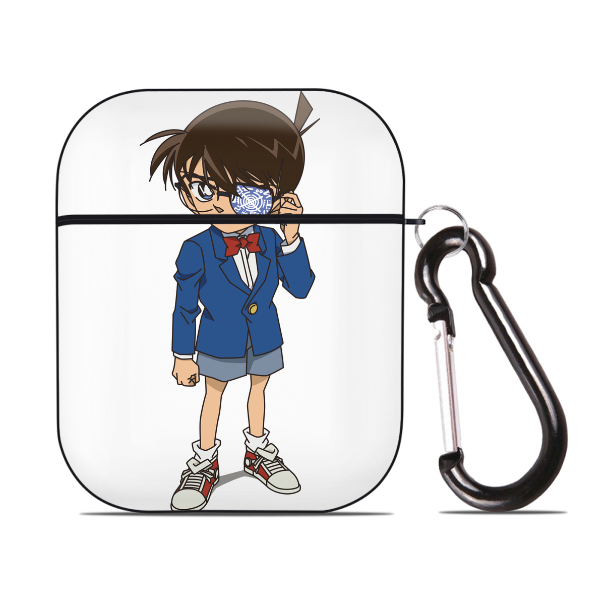 （画像用） 名探偵コナン 江戸川 コナン Detective Conan Conan Edogawa AirPods 第2世代保護ケース ハードシェル ブラック 耐衝撃・防指紋・カラビナ付き