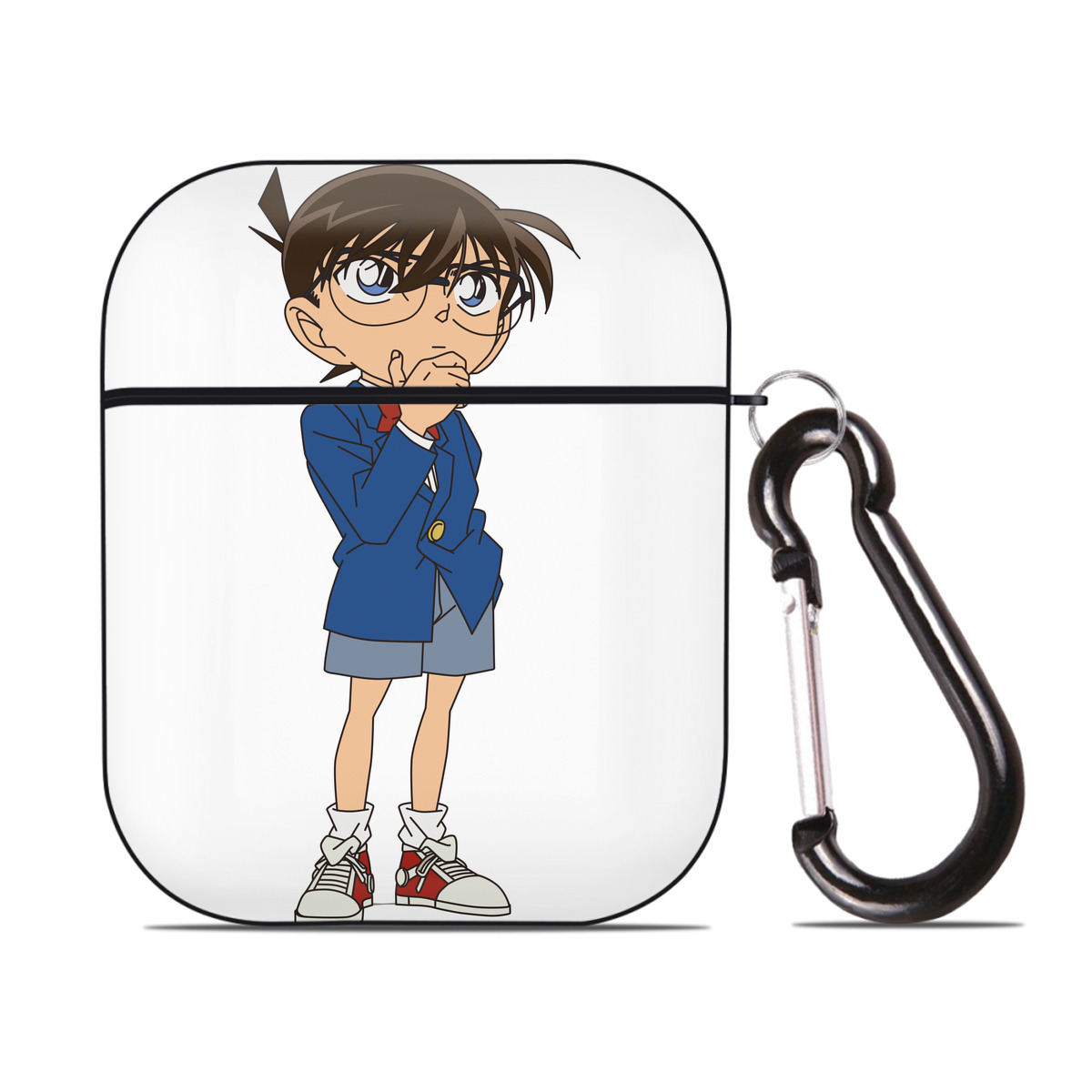 （画像用） 名探偵コナン 江戸川 コナン Detective Conan Conan Edogawa AirPods 第2世代保護ケース ハードシェル ブラック 耐衝撃・防指紋・カラビナ付き