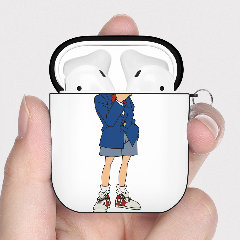 （画像用） 名探偵コナン 江戸川 コナン Detective Conan Conan Edogawa AirPods 第2世代保護ケース ハードシェル ブラック 耐衝撃・防指紋・カラビナ付き