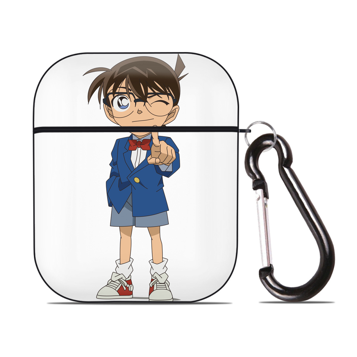 （画像用） 名探偵コナン 江戸川 コナン Detective Conan Conan Edogawa AirPods 第2世代保護ケース ハードシェル ブラック 耐衝撃・防指紋・カラビナ付き