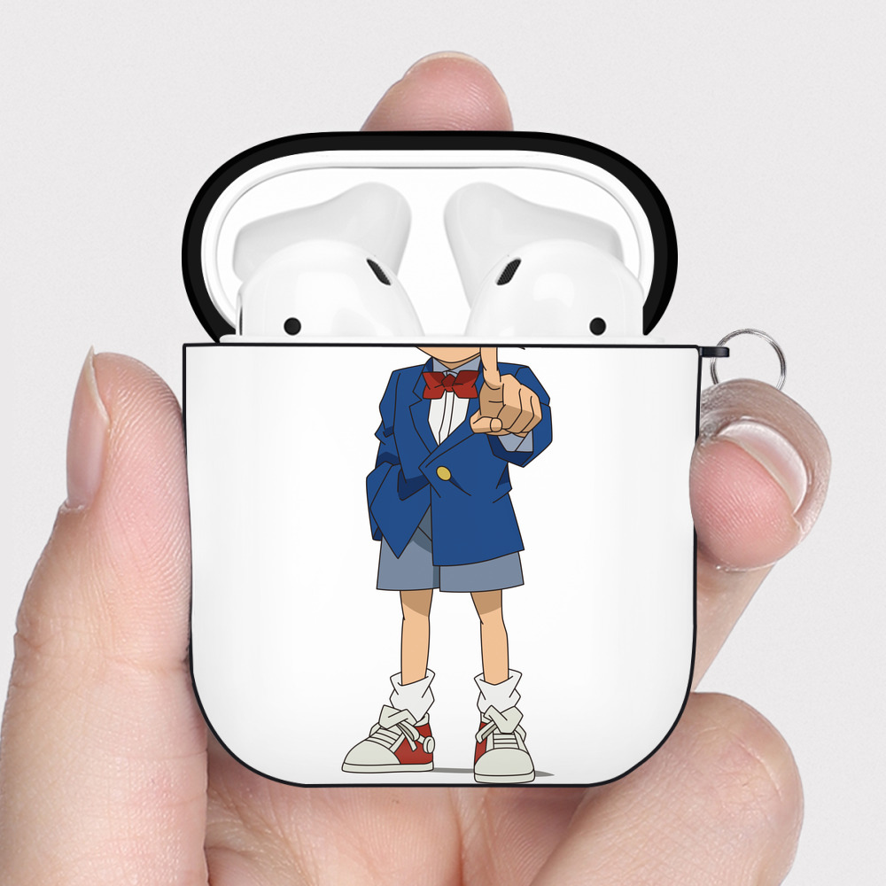 （画像用） 名探偵コナン 江戸川 コナン Detective Conan Conan Edogawa AirPods 第2世代保護ケース ハードシェル ブラック 耐衝撃・防指紋・カラビナ付き