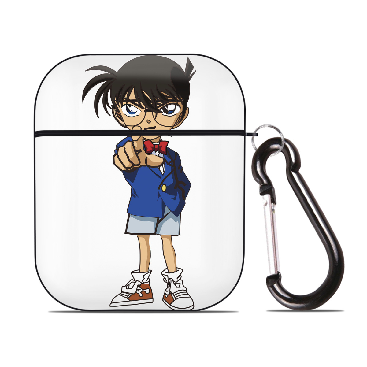 （画像用） 名探偵コナン 江戸川 コナン Detective Conan Conan Edogawa AirPods 第2世代保護ケース ハードシェル ブラック 耐衝撃・防指紋・カラビナ付き