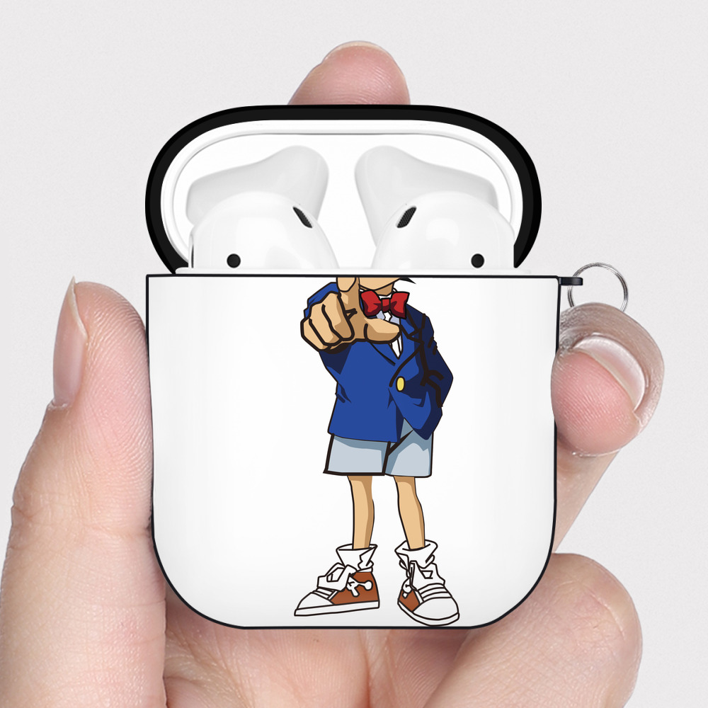 （画像用） 名探偵コナン 江戸川 コナン Detective Conan Conan Edogawa AirPods 第2世代保護ケース ハードシェル ブラック 耐衝撃・防指紋・カラビナ付き