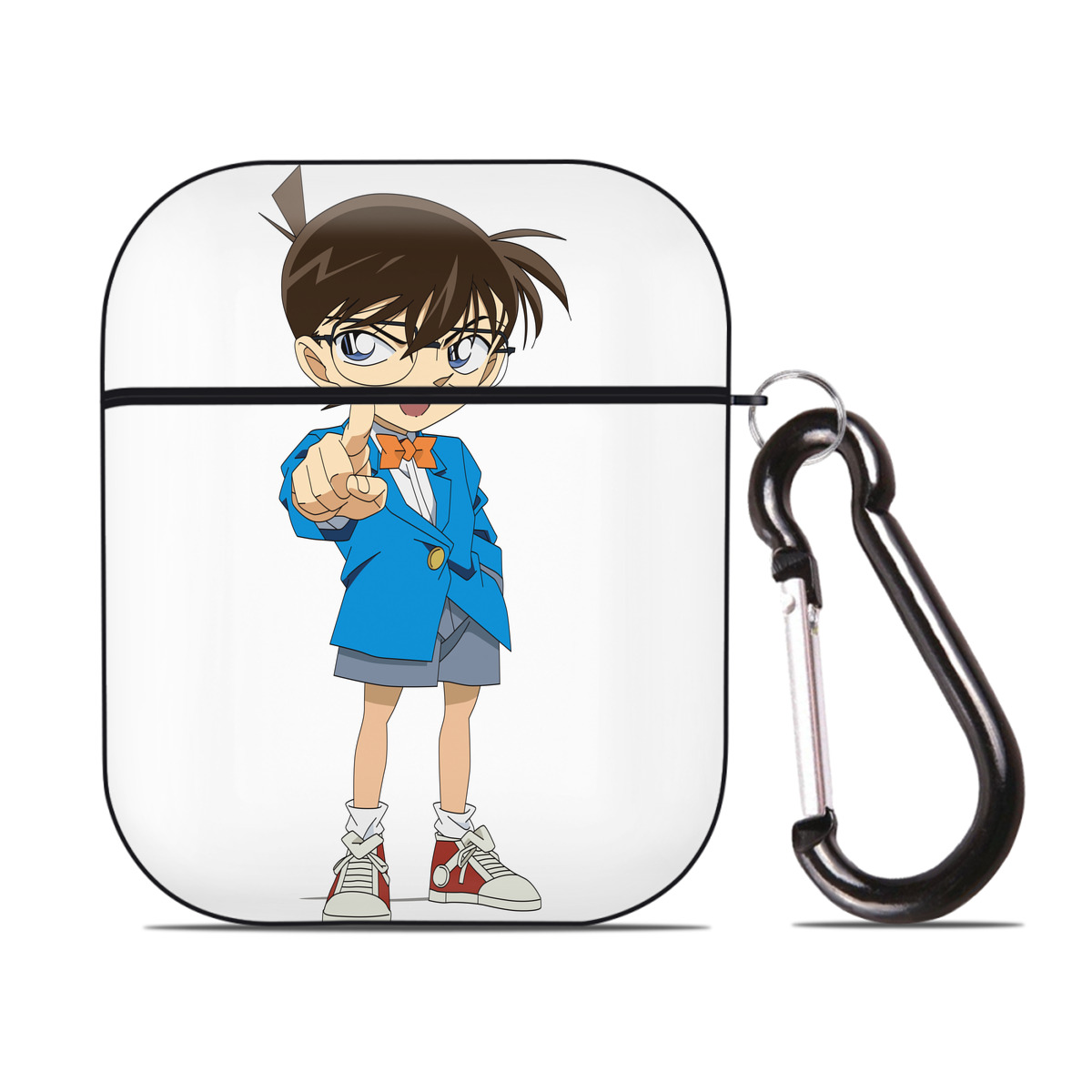（画像用） 名探偵コナン 江戸川 コナン Detective Conan Conan Edogawa AirPods 第2世代保護ケース ハードシェル ブラック 耐衝撃・防指紋・カラビナ付き