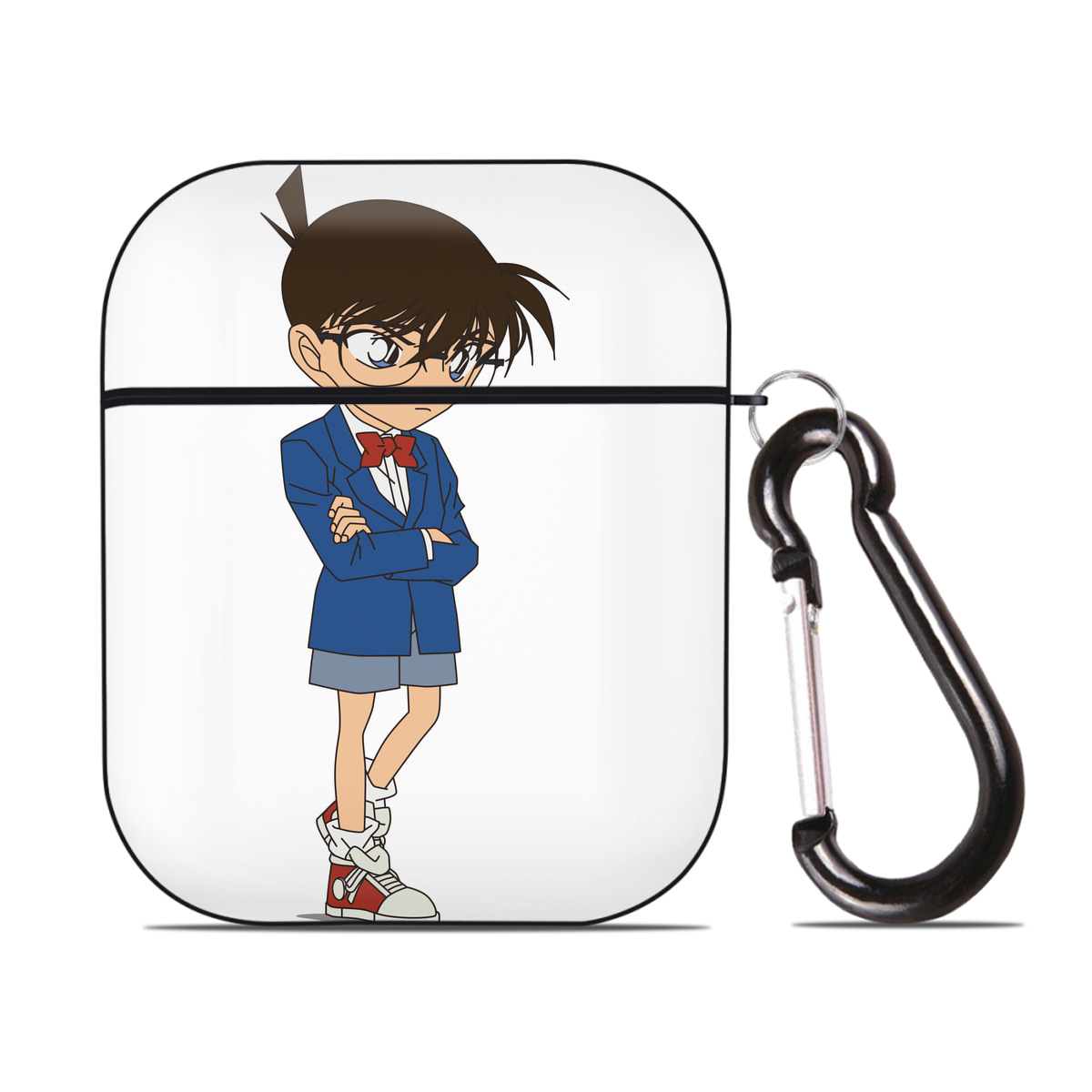 （画像用） 名探偵コナン 江戸川 コナン Detective Conan Conan Edogawa AirPods 第2世代保護ケース ハードシェル ブラック 耐衝撃・防指紋・カラビナ付き