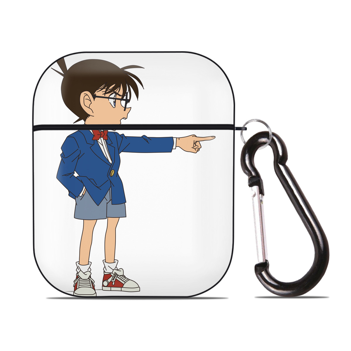 （画像用） 名探偵コナン 江戸川 コナン Detective Conan Conan Edogawa AirPods 第2世代保護ケース ハードシェル ブラック 耐衝撃・防指紋・カラビナ付き