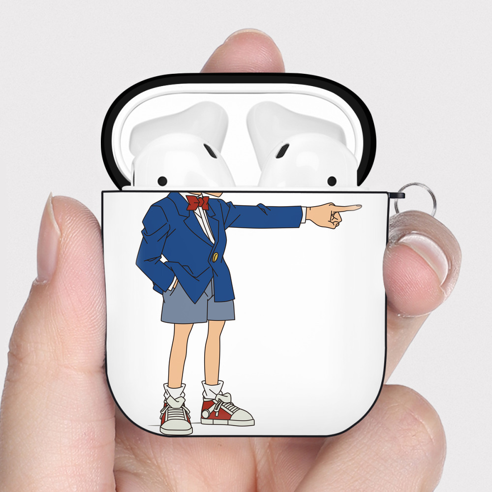 （画像用） 名探偵コナン 江戸川 コナン Detective Conan Conan Edogawa AirPods 第2世代保護ケース ハードシェル ブラック 耐衝撃・防指紋・カラビナ付き
