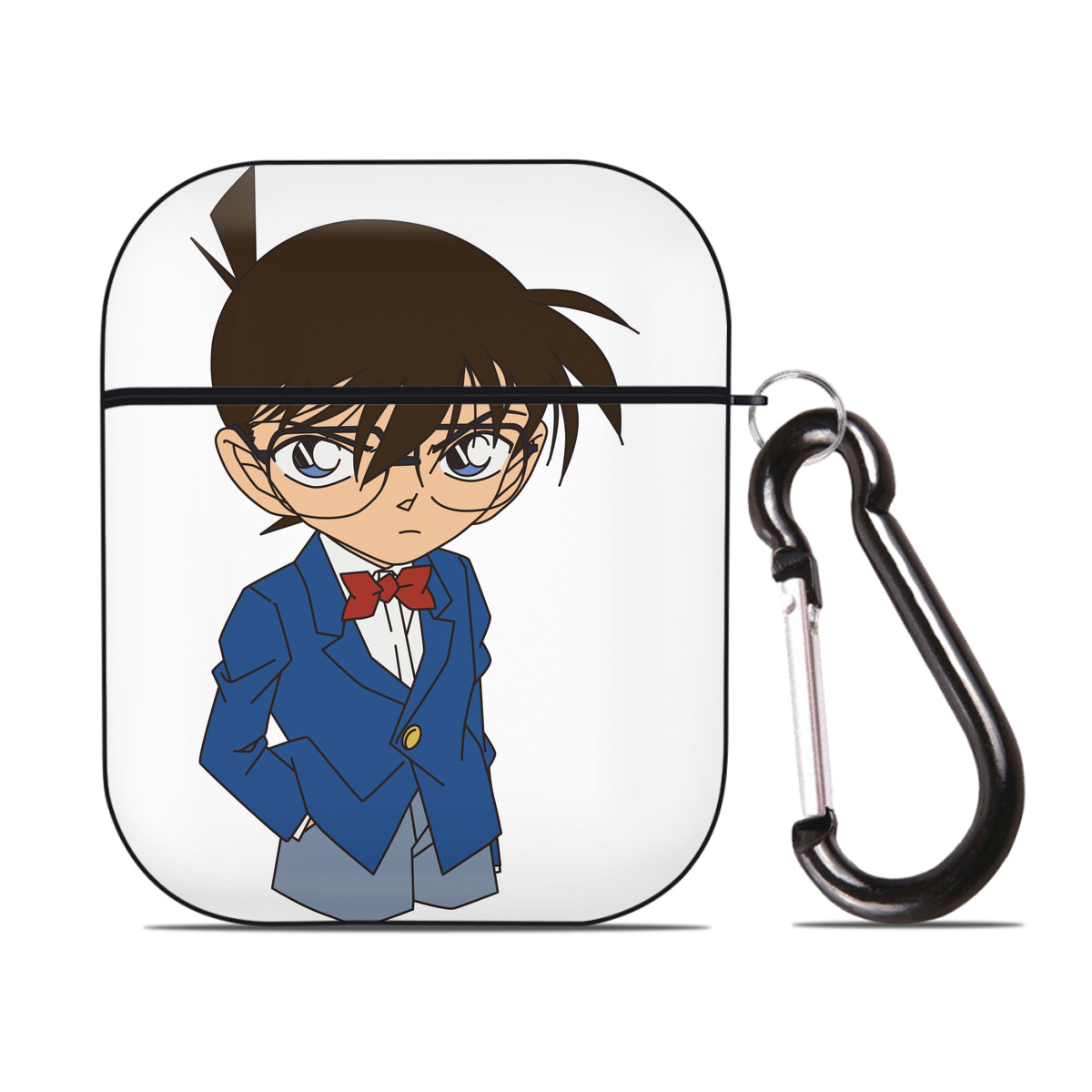 （画像用） 名探偵コナン 江戸川 コナン Detective Conan Conan Edogawa AirPods 第2世代保護ケース ハードシェル ブラック 耐衝撃・防指紋・カラビナ付き