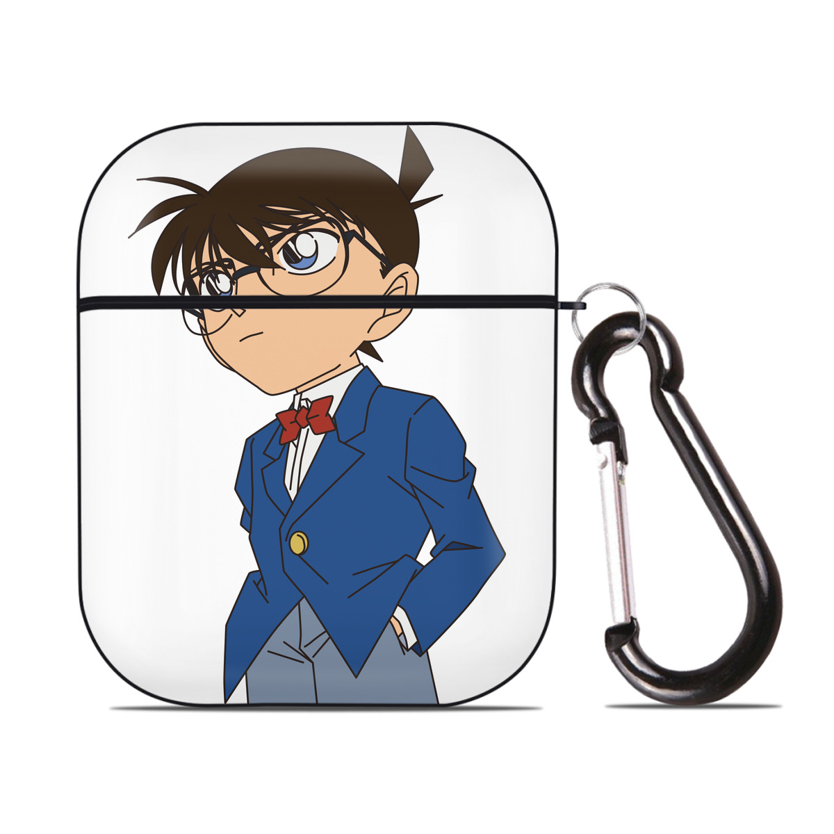 （画像用） 名探偵コナン 江戸川 コナン Detective Conan Conan Edogawa AirPods 第2世代保護ケース ハードシェル ブラック 耐衝撃・防指紋・カラビナ付き