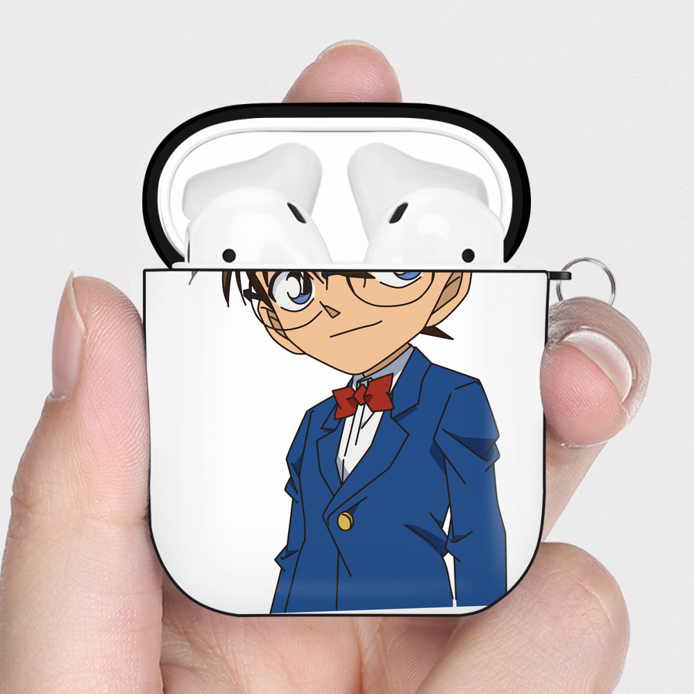 （画像用） 名探偵コナン 江戸川 コナン Detective Conan Conan Edogawa AirPods 第2世代保護ケース ハードシェル ブラック 耐衝撃・防指紋・カラビナ付き