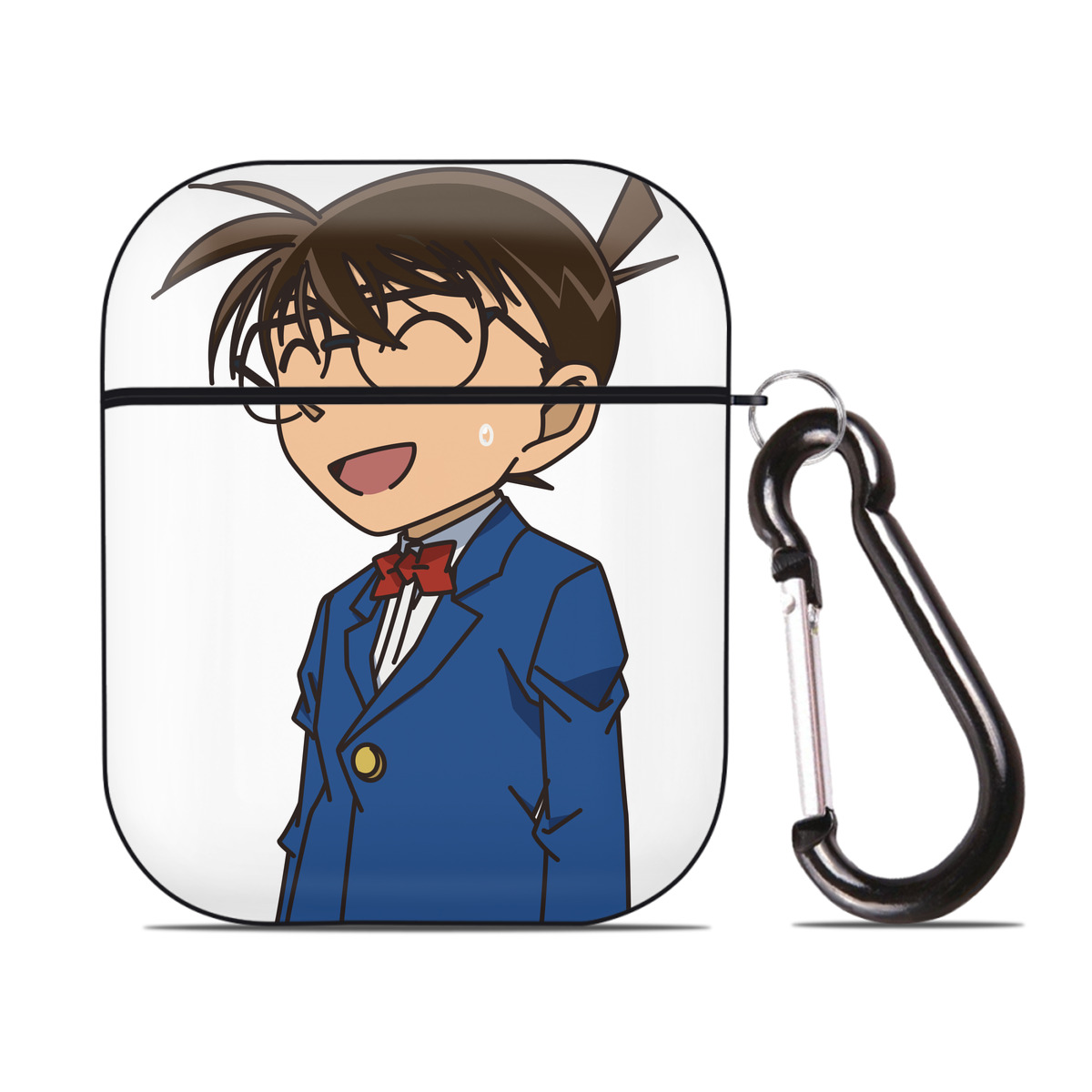 （画像用） 名探偵コナン 江戸川 コナン Detective Conan Conan Edogawa AirPods 第2世代保護ケース ハードシェル ブラック 耐衝撃・防指紋・カラビナ付き