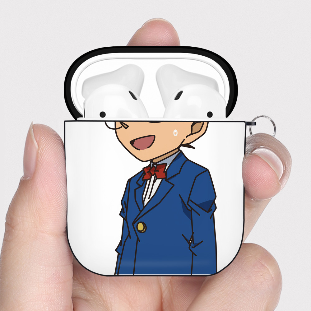 （画像用） 名探偵コナン 江戸川 コナン Detective Conan Conan Edogawa AirPods 第2世代保護ケース ハードシェル ブラック 耐衝撃・防指紋・カラビナ付き