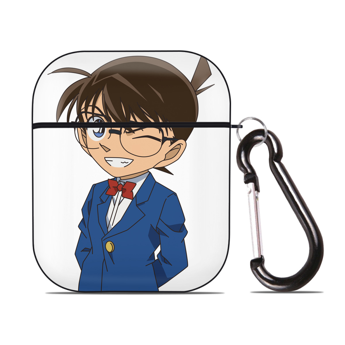 （画像用） 名探偵コナン 江戸川 コナン Detective Conan Conan Edogawa AirPods 第2世代保護ケース ハードシェル ブラック 耐衝撃・防指紋・カラビナ付き
