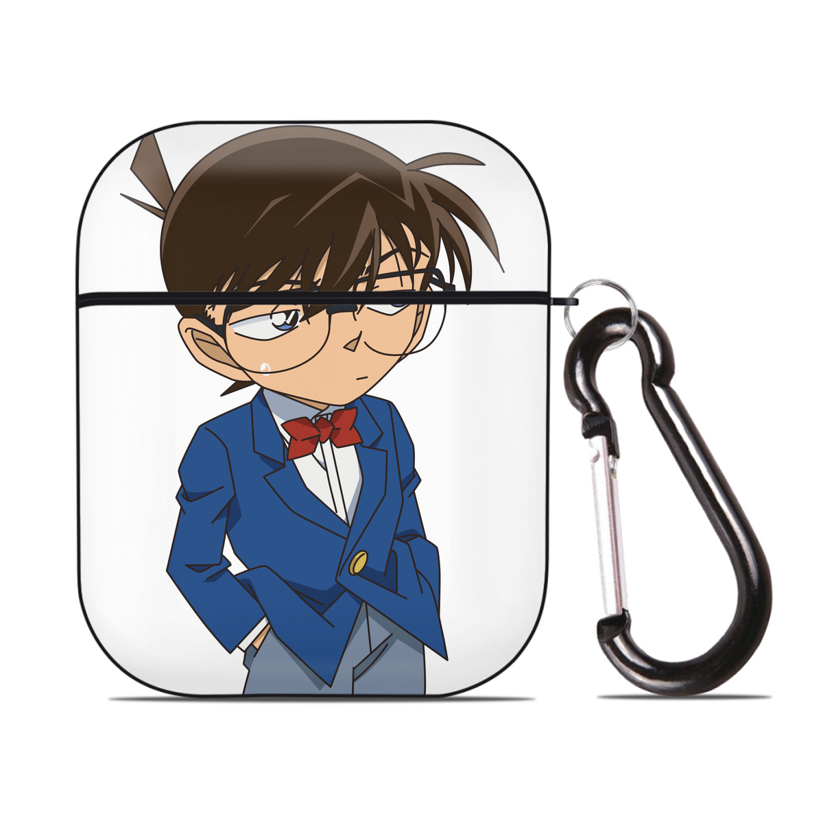 （画像用） 名探偵コナン 江戸川 コナン Detective Conan Conan Edogawa AirPods 第2世代保護ケース ハードシェル ブラック 耐衝撃・防指紋・カラビナ付き