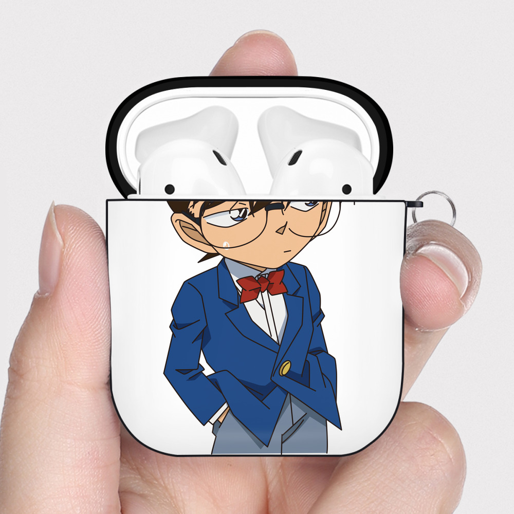 （画像用） 名探偵コナン 江戸川 コナン Detective Conan Conan Edogawa AirPods 第2世代保護ケース ハードシェル ブラック 耐衝撃・防指紋・カラビナ付き