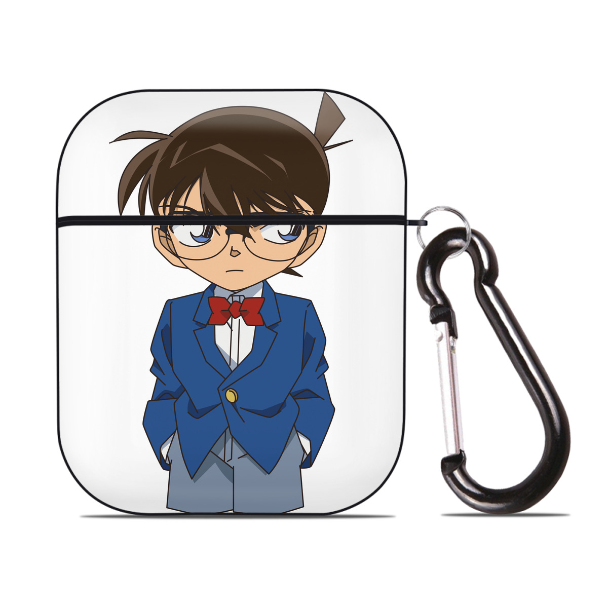 （画像用） 名探偵コナン 江戸川 コナン Detective Conan Conan Edogawa AirPods 第2世代保護ケース ハードシェル ブラック 耐衝撃・防指紋・カラビナ付き