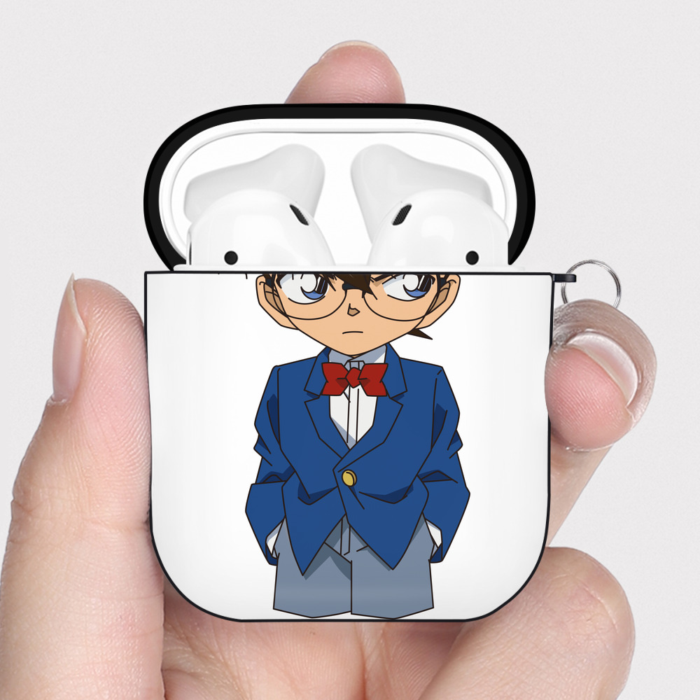 （画像用） 名探偵コナン 江戸川 コナン Detective Conan Conan Edogawa AirPods 第2世代保護ケース ハードシェル ブラック 耐衝撃・防指紋・カラビナ付き