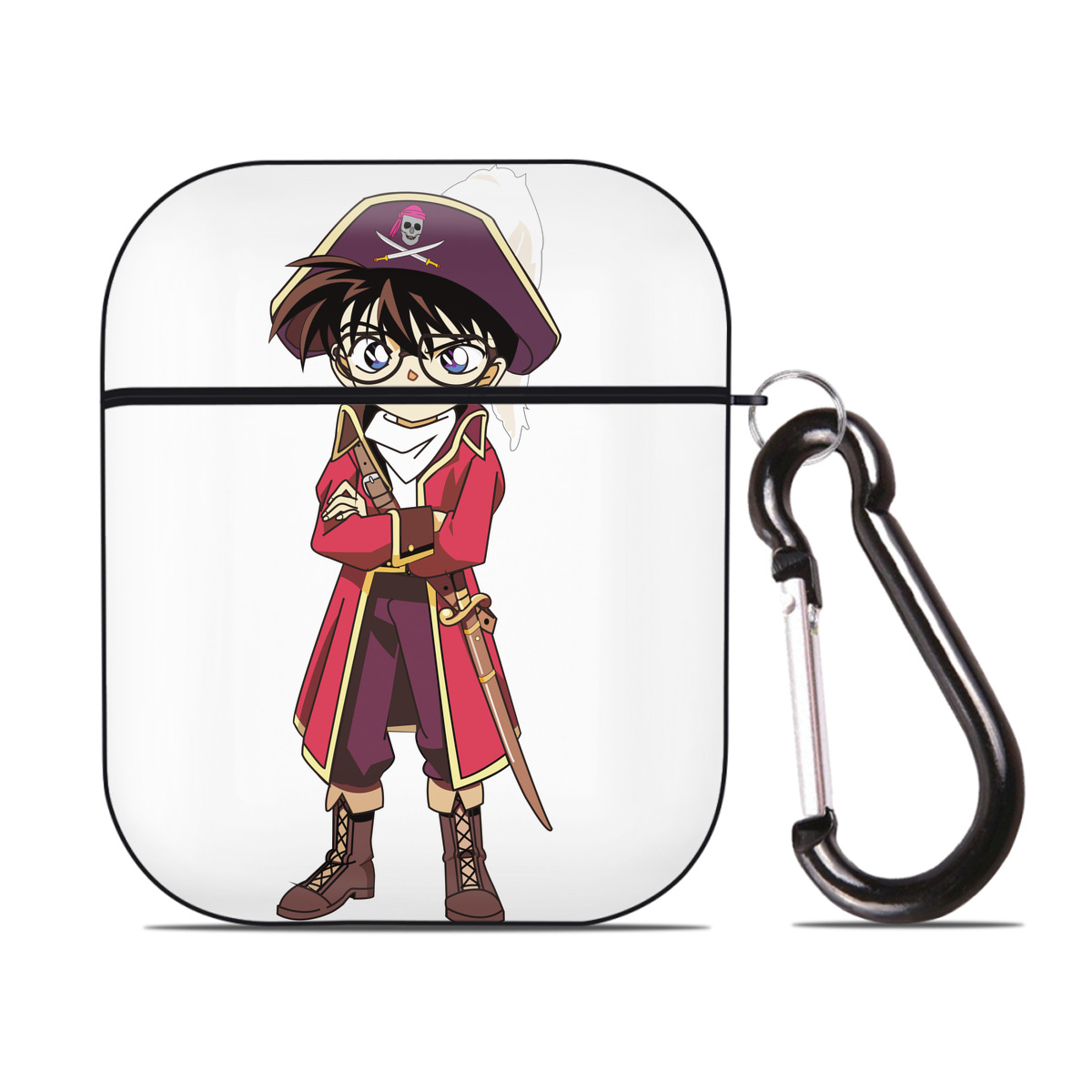 （画像用） 名探偵コナン 江戸川 コナン Detective Conan Conan Edogawa AirPods 第2世代保護ケース ハードシェル ブラック 耐衝撃・防指紋・カラビナ付き