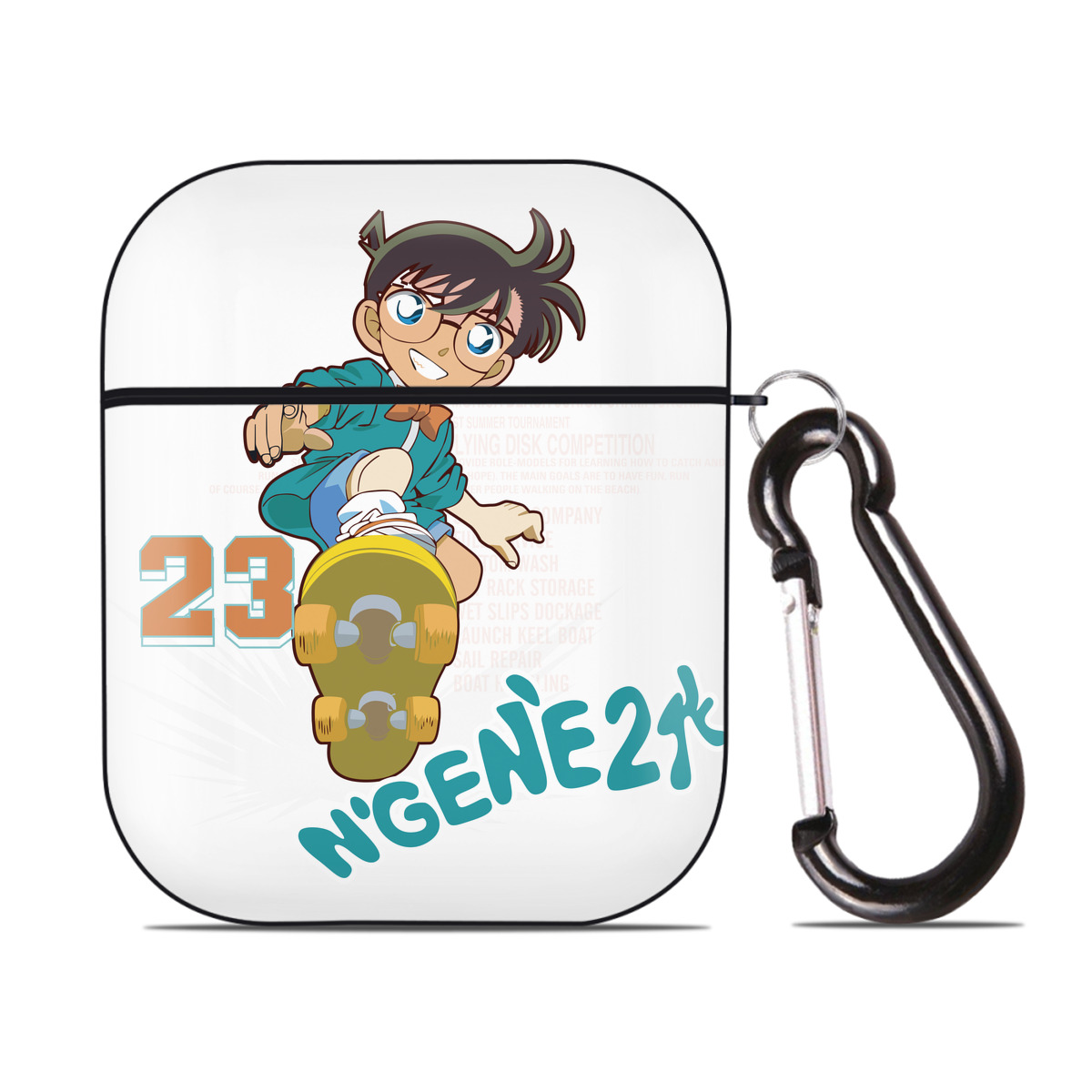 （画像用） 名探偵コナン 江戸川 コナン Detective Conan Conan Edogawa AirPods 第2世代保護ケース ハードシェル ブラック 耐衝撃・防指紋・カラビナ付き