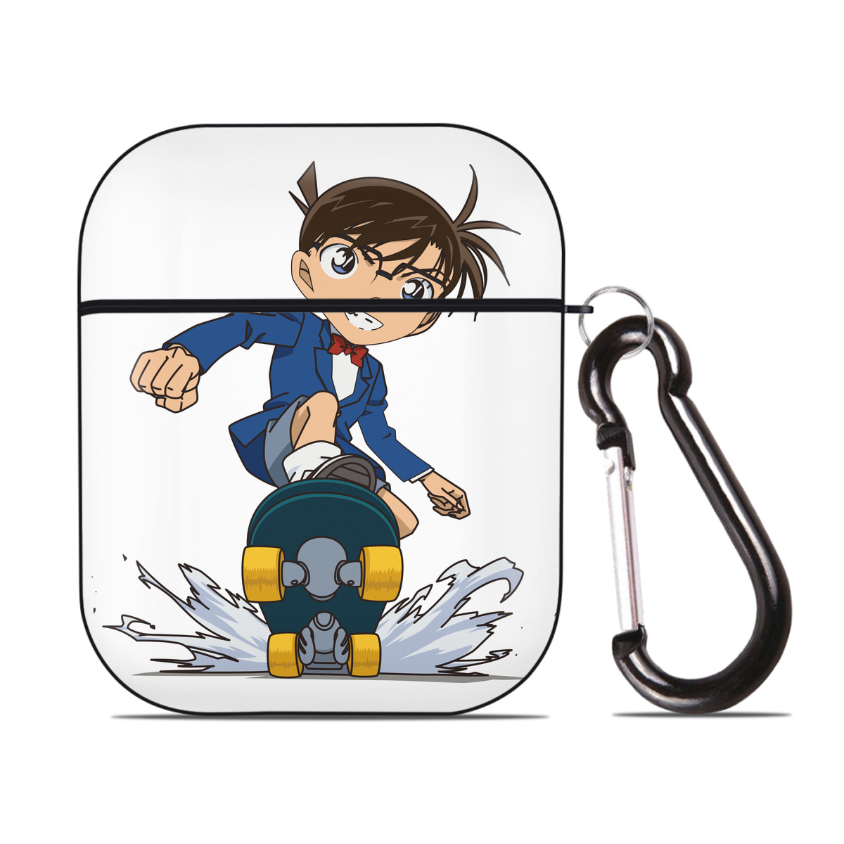 （画像用） 名探偵コナン 江戸川 コナン Detective Conan Conan Edogawa AirPods 第2世代保護ケース ハードシェル ブラック 耐衝撃・防指紋・カラビナ付き