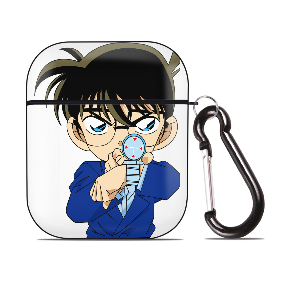 （画像用） 名探偵コナン 江戸川 コナン Detective Conan Conan Edogawa AirPods 第2世代保護ケース ハードシェル ブラック 耐衝撃・防指紋・カラビナ付き