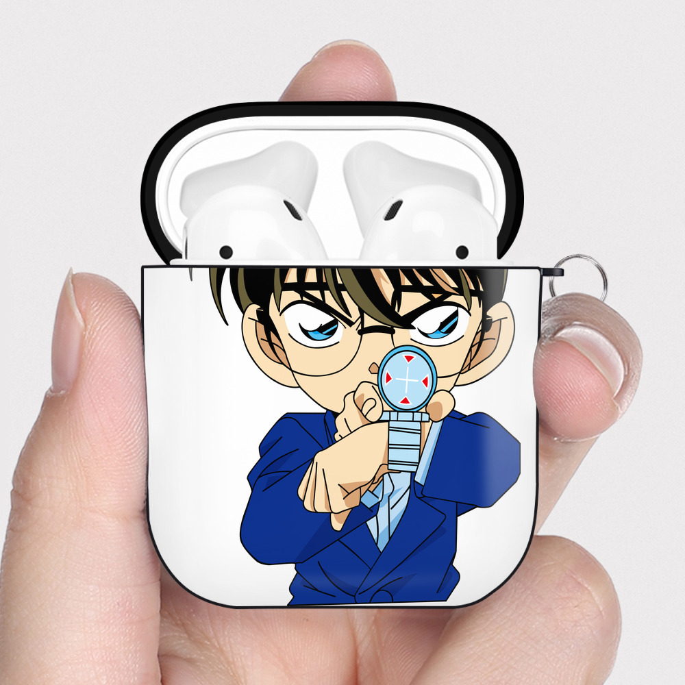 （画像用） 名探偵コナン 江戸川 コナン Detective Conan Conan Edogawa AirPods 第2世代保護ケース ハードシェル ブラック 耐衝撃・防指紋・カラビナ付き
