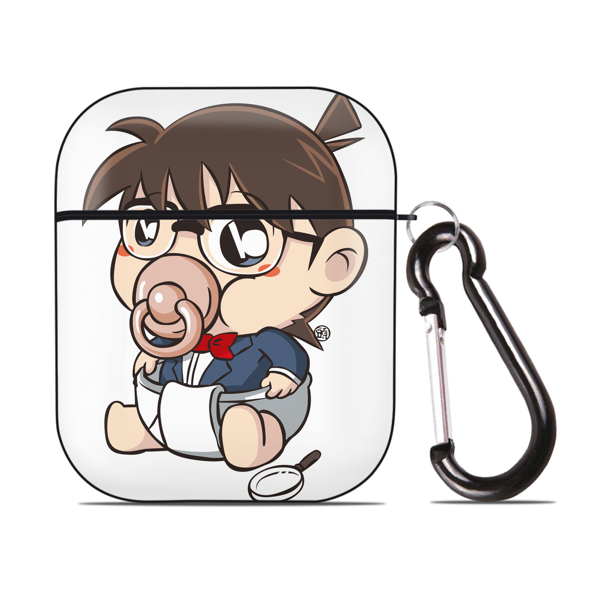（画像用） 名探偵コナン 江戸川 コナン Detective Conan Conan Edogawa AirPods 第2世代保護ケース ハードシェル ブラック 耐衝撃・防指紋・カラビナ付き