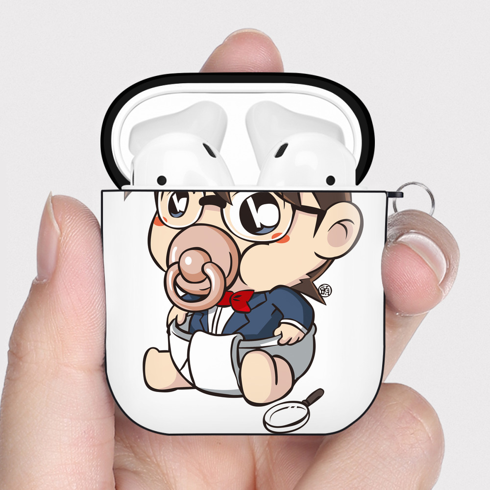（画像用） 名探偵コナン 江戸川 コナン Detective Conan Conan Edogawa AirPods 第2世代保護ケース ハードシェル ブラック 耐衝撃・防指紋・カラビナ付き