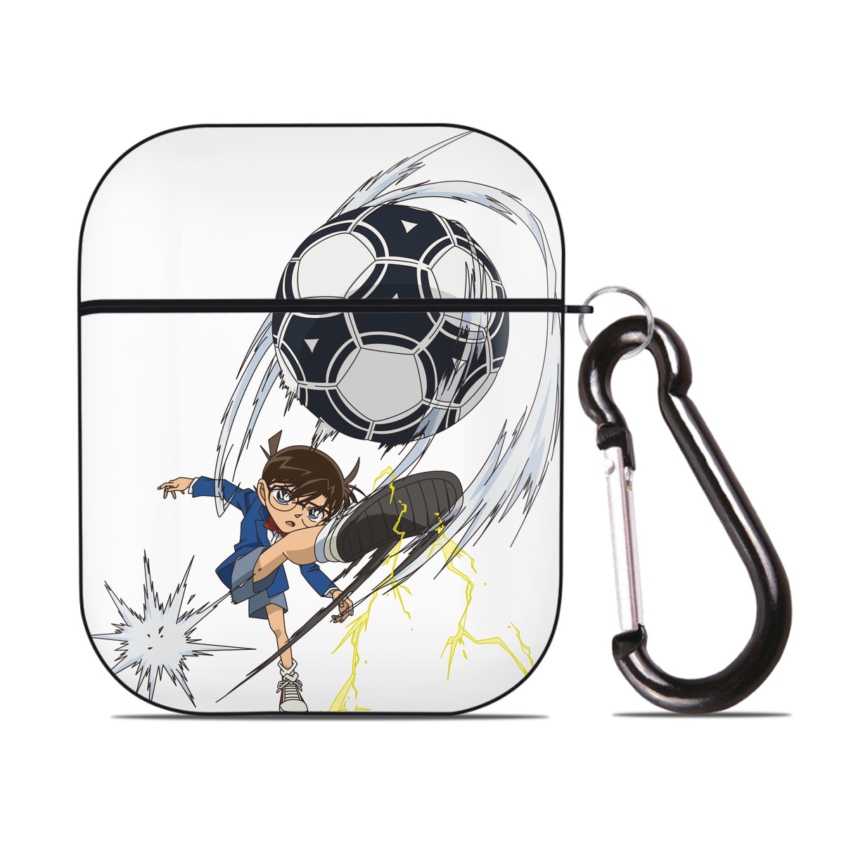 （画像用） 名探偵コナン 江戸川 コナン Detective Conan Conan Edogawa AirPods 第2世代保護ケース ハードシェル ブラック 耐衝撃・防指紋・カラビナ付き