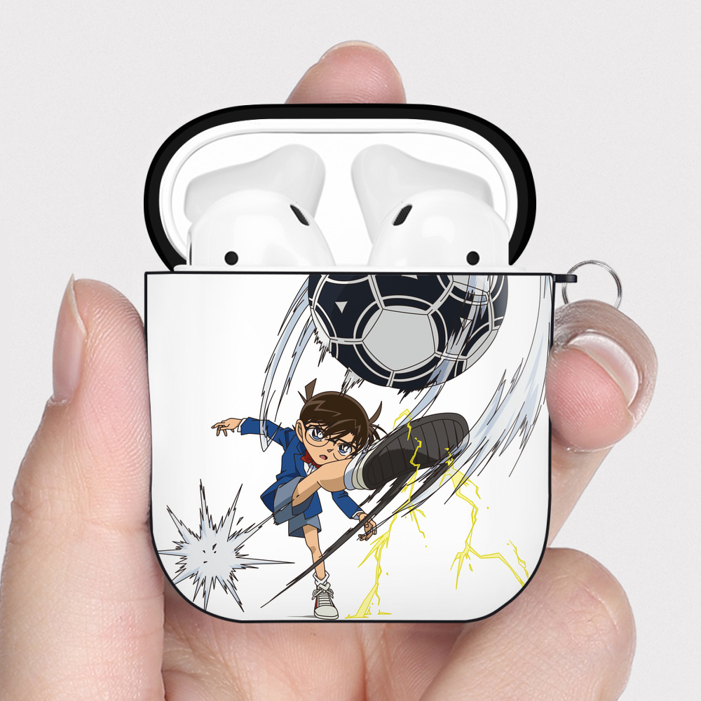 （画像用） 名探偵コナン 江戸川 コナン Detective Conan Conan Edogawa AirPods 第2世代保護ケース ハードシェル ブラック 耐衝撃・防指紋・カラビナ付き
