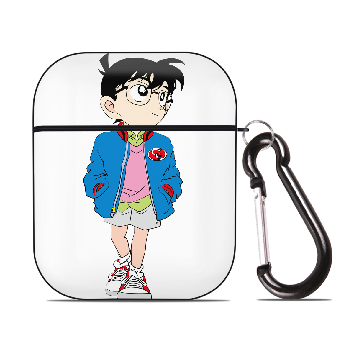 （画像用） 名探偵コナン 江戸川 コナン Detective Conan Conan Edogawa AirPods 第2世代保護ケース ハードシェル ブラック 耐衝撃・防指紋・カラビナ付き
