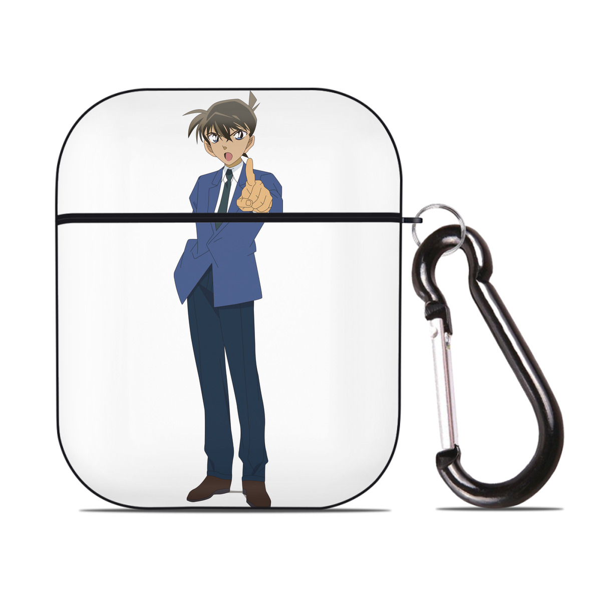 （画像用） 名探偵コナン 江戸川 コナン Detective Conan Conan Edogawa AirPods 第2世代保護ケース ハードシェル ブラック 耐衝撃・防指紋・カラビナ付き