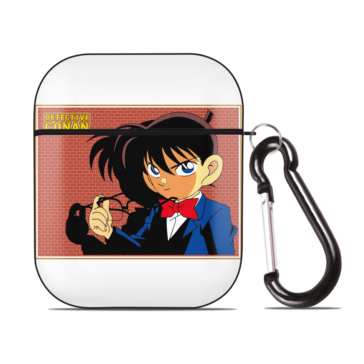（画像用） 名探偵コナン 江戸川 コナン Detective Conan Conan Edogawa AirPods 第2世代保護ケース ハードシェル ブラック 耐衝撃・防指紋・カラビナ付き