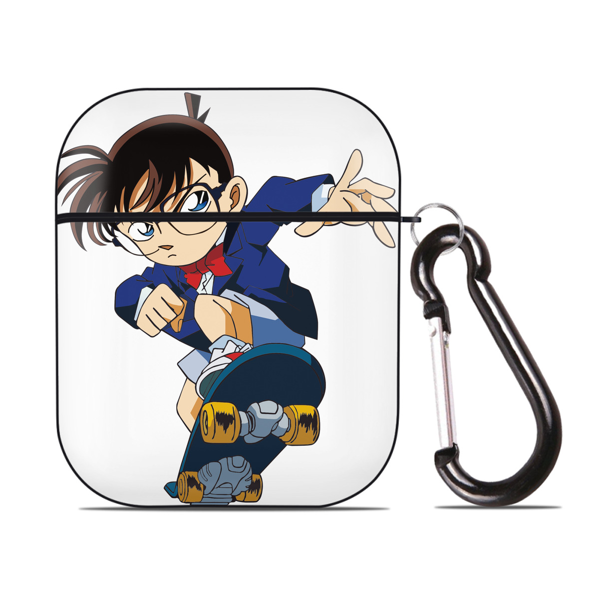 （画像用） 名探偵コナン 江戸川 コナン Detective Conan Conan Edogawa AirPods 第2世代保護ケース ハードシェル ブラック 耐衝撃・防指紋・カラビナ付き