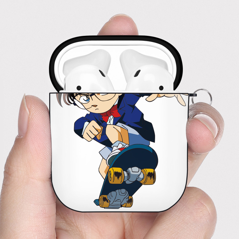 （画像用） 名探偵コナン 江戸川 コナン Detective Conan Conan Edogawa AirPods 第2世代保護ケース ハードシェル ブラック 耐衝撃・防指紋・カラビナ付き
