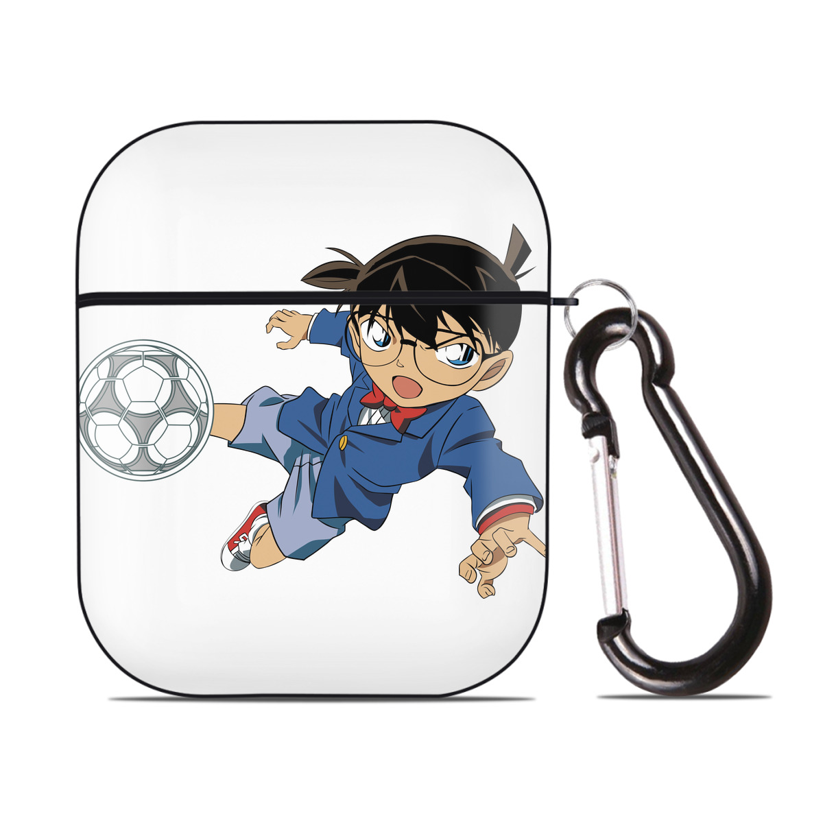 （画像用） 名探偵コナン 江戸川 コナン Detective Conan Conan Edogawa AirPods 第2世代保護ケース ハードシェル ブラック 耐衝撃・防指紋・カラビナ付き