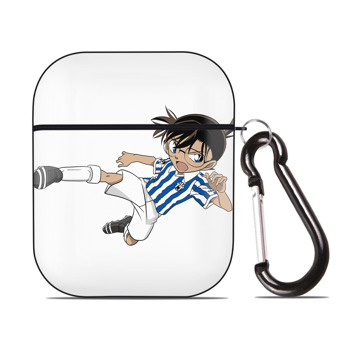 （画像用） 名探偵コナン 江戸川 コナン Detective Conan Conan Edogawa AirPods 第2世代保護ケース ハードシェル ブラック 耐衝撃・防指紋・カラビナ付き