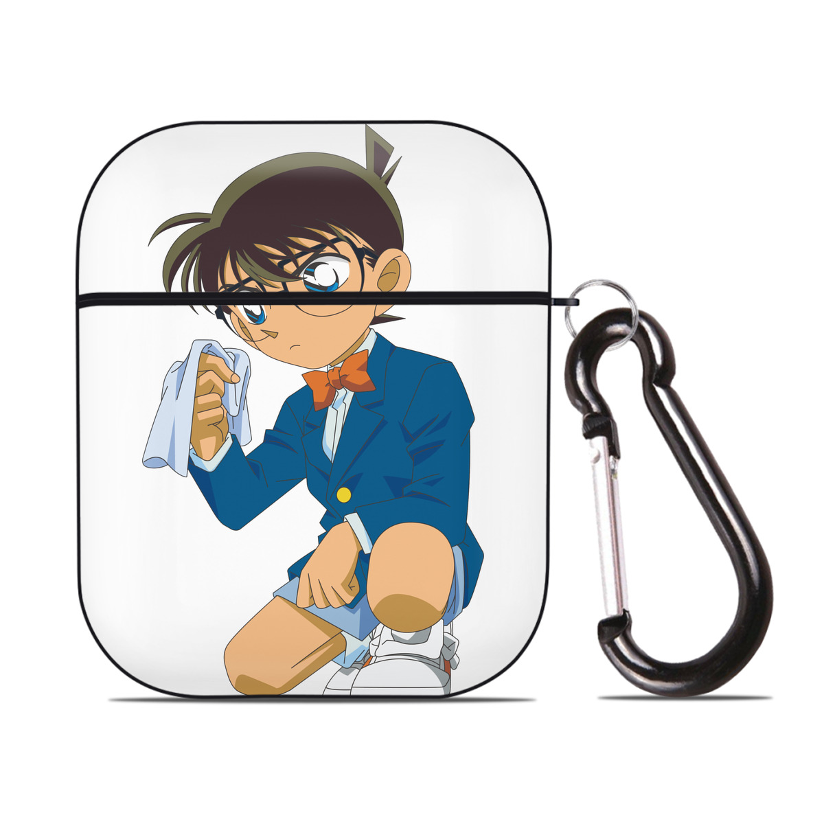 （画像用） 名探偵コナン 江戸川 コナン Detective Conan Conan Edogawa AirPods 第2世代保護ケース ハードシェル ブラック 耐衝撃・防指紋・カラビナ付き