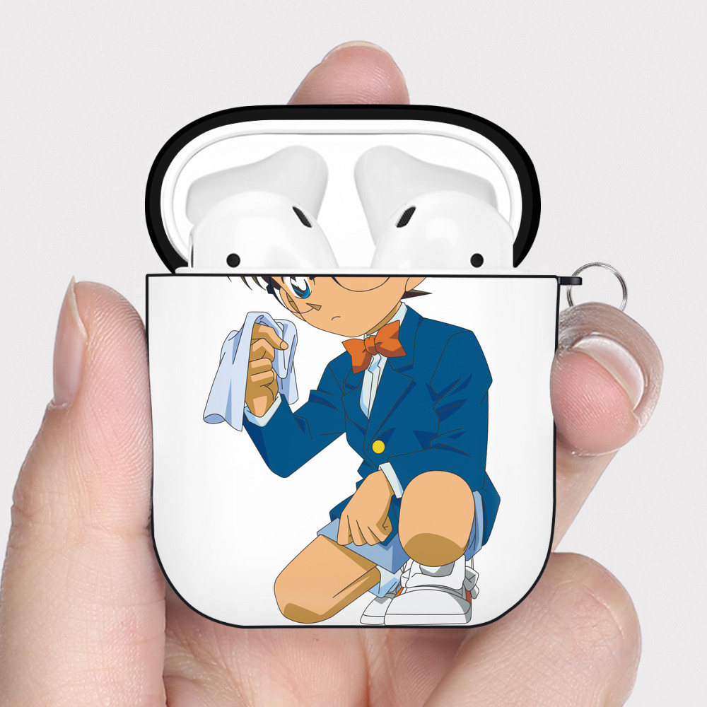 （画像用） 名探偵コナン 江戸川 コナン Detective Conan Conan Edogawa AirPods 第2世代保護ケース ハードシェル ブラック 耐衝撃・防指紋・カラビナ付き