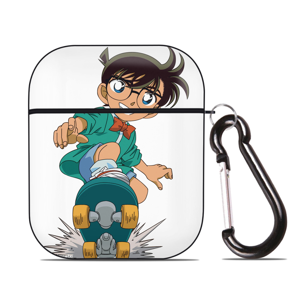 （画像用） 名探偵コナン 江戸川 コナン Detective Conan Conan Edogawa AirPods 第2世代保護ケース ハードシェル ブラック 耐衝撃・防指紋・カラビナ付き