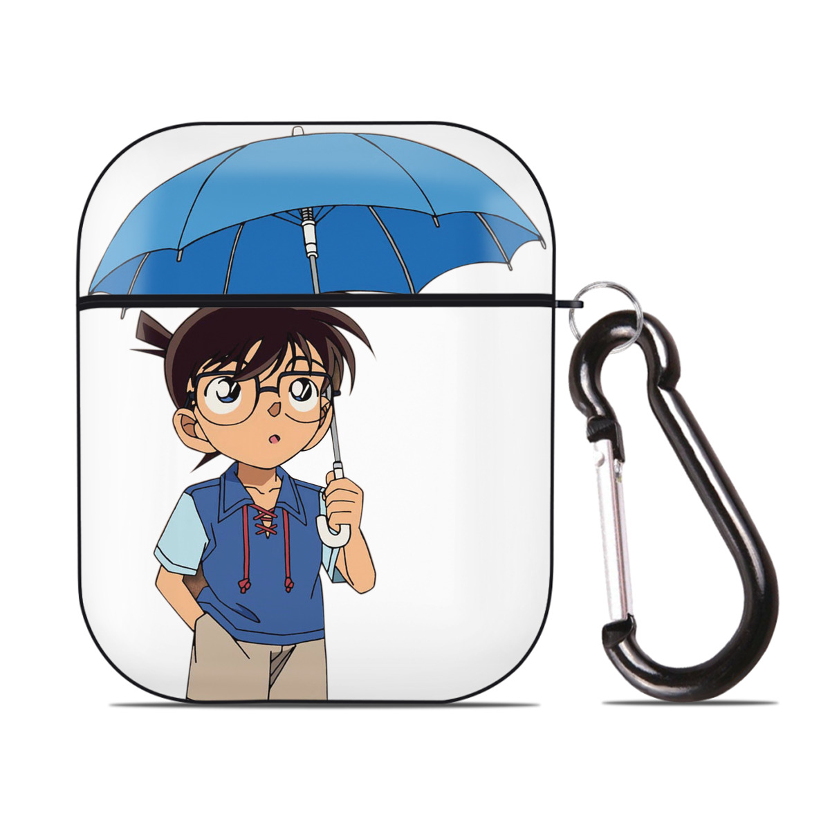 （画像用） 名探偵コナン 江戸川 コナン Detective Conan Conan Edogawa AirPods 第2世代保護ケース ハードシェル ブラック 耐衝撃・防指紋・カラビナ付き